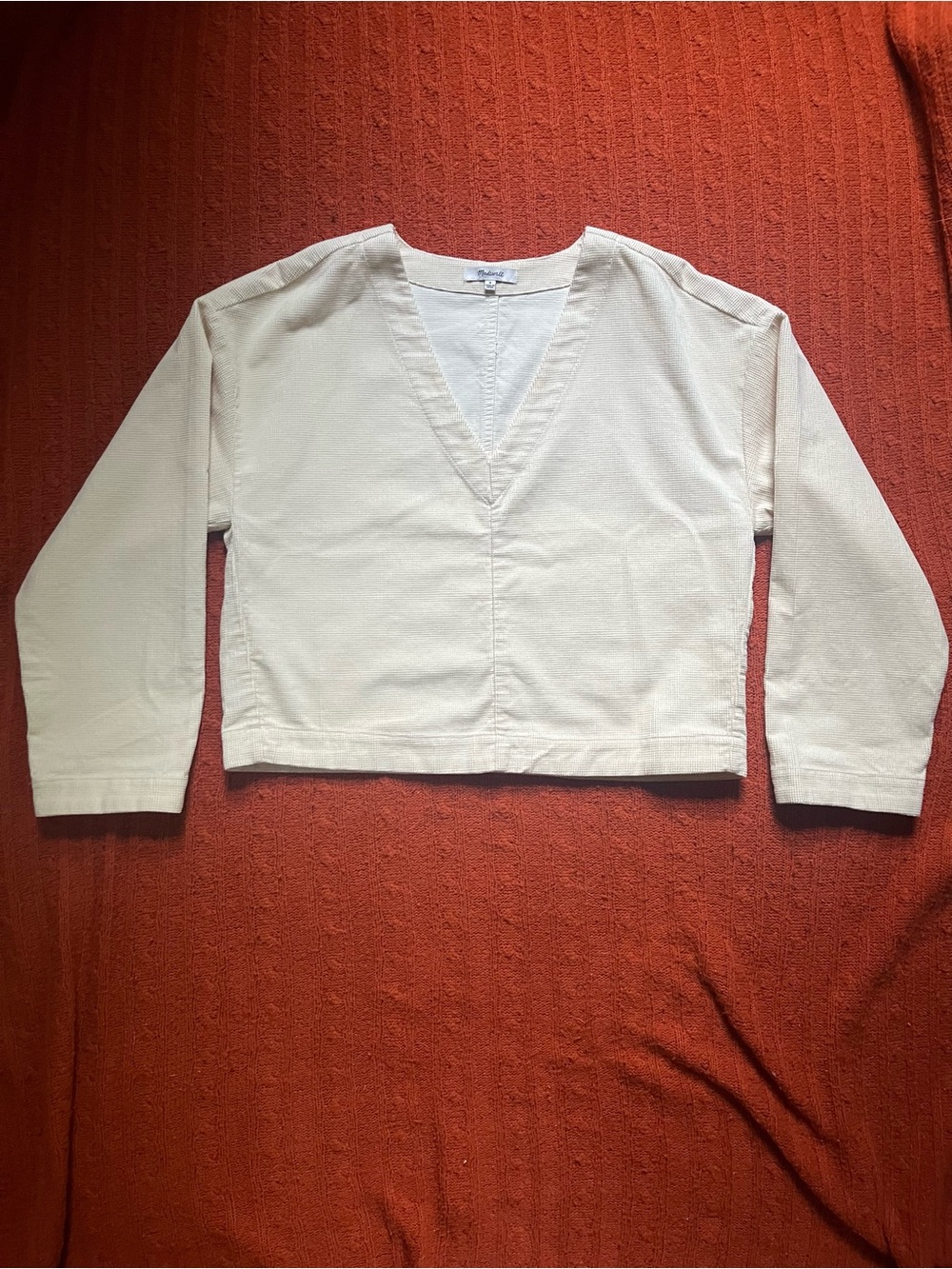 Madewell Cream V-Neck Long Sleeve Corduroy Top